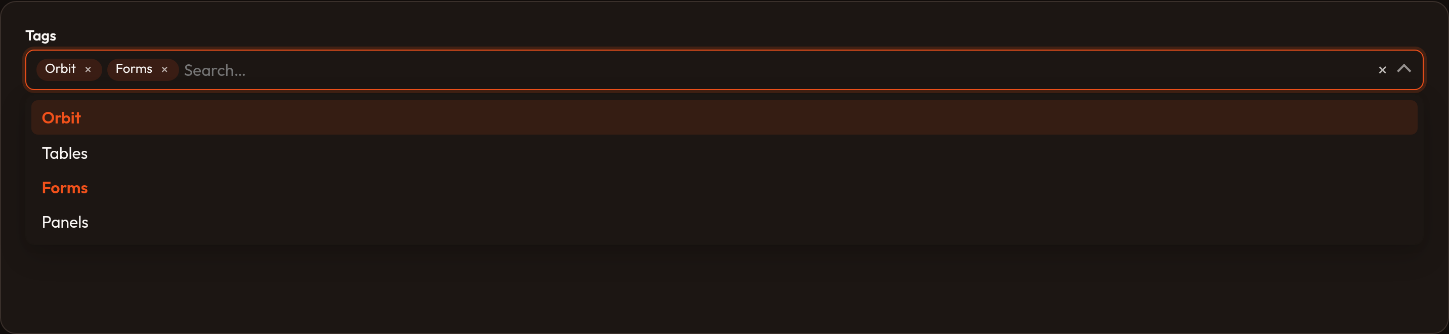 Orbit Reorderable selections (dark)