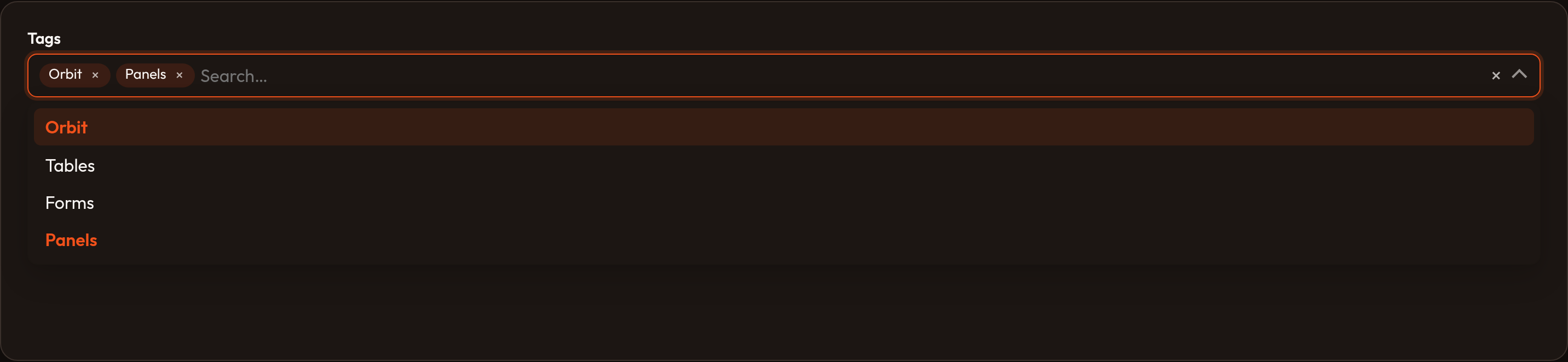 Orbit Searchable multi select (dark)
