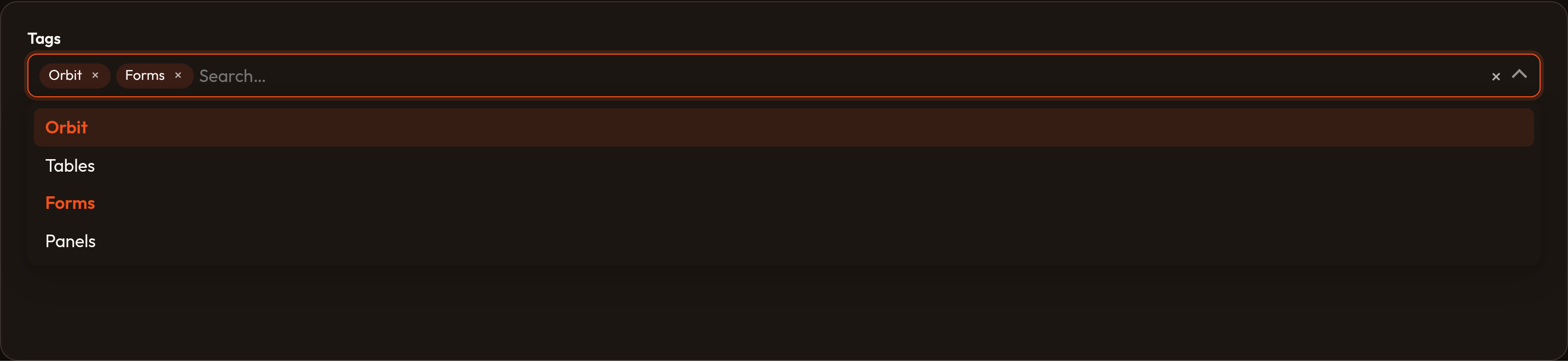 Orbit Reordering selected options (dark)