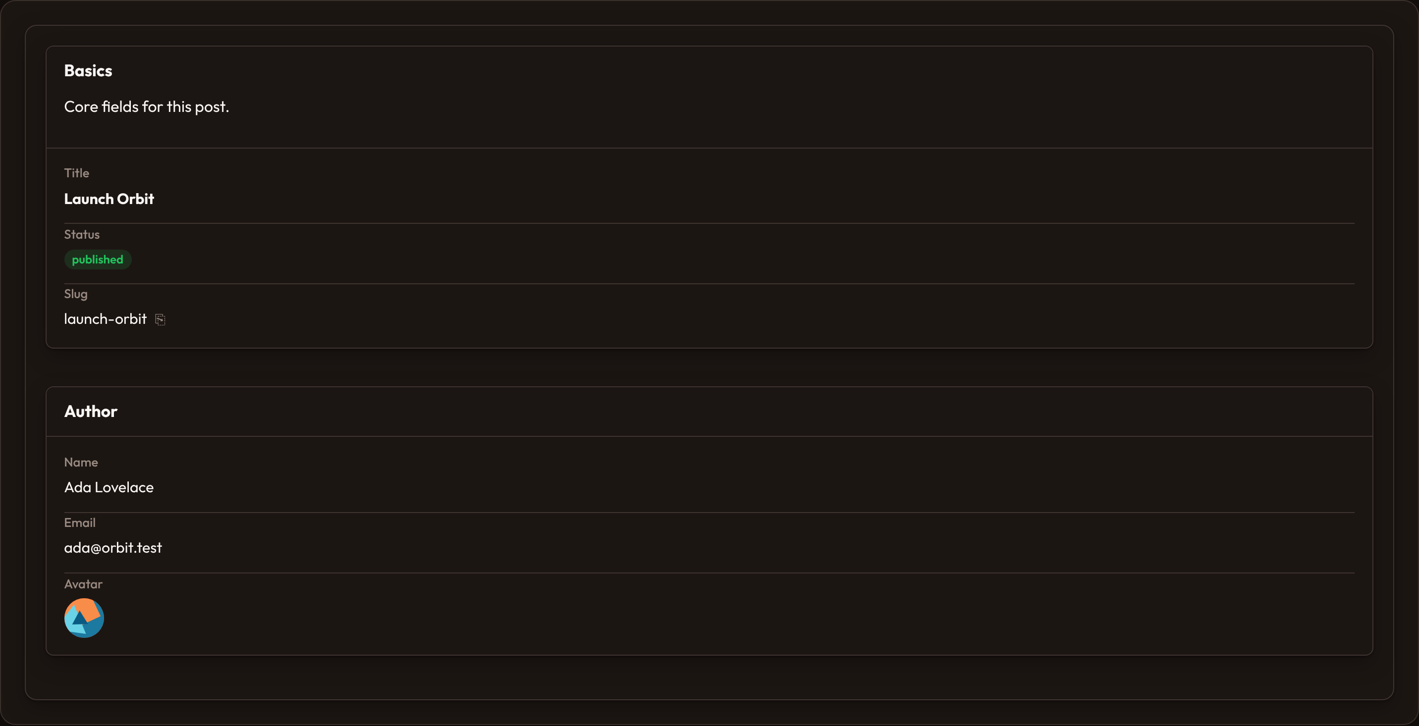 Orbit Infolist sections (dark)