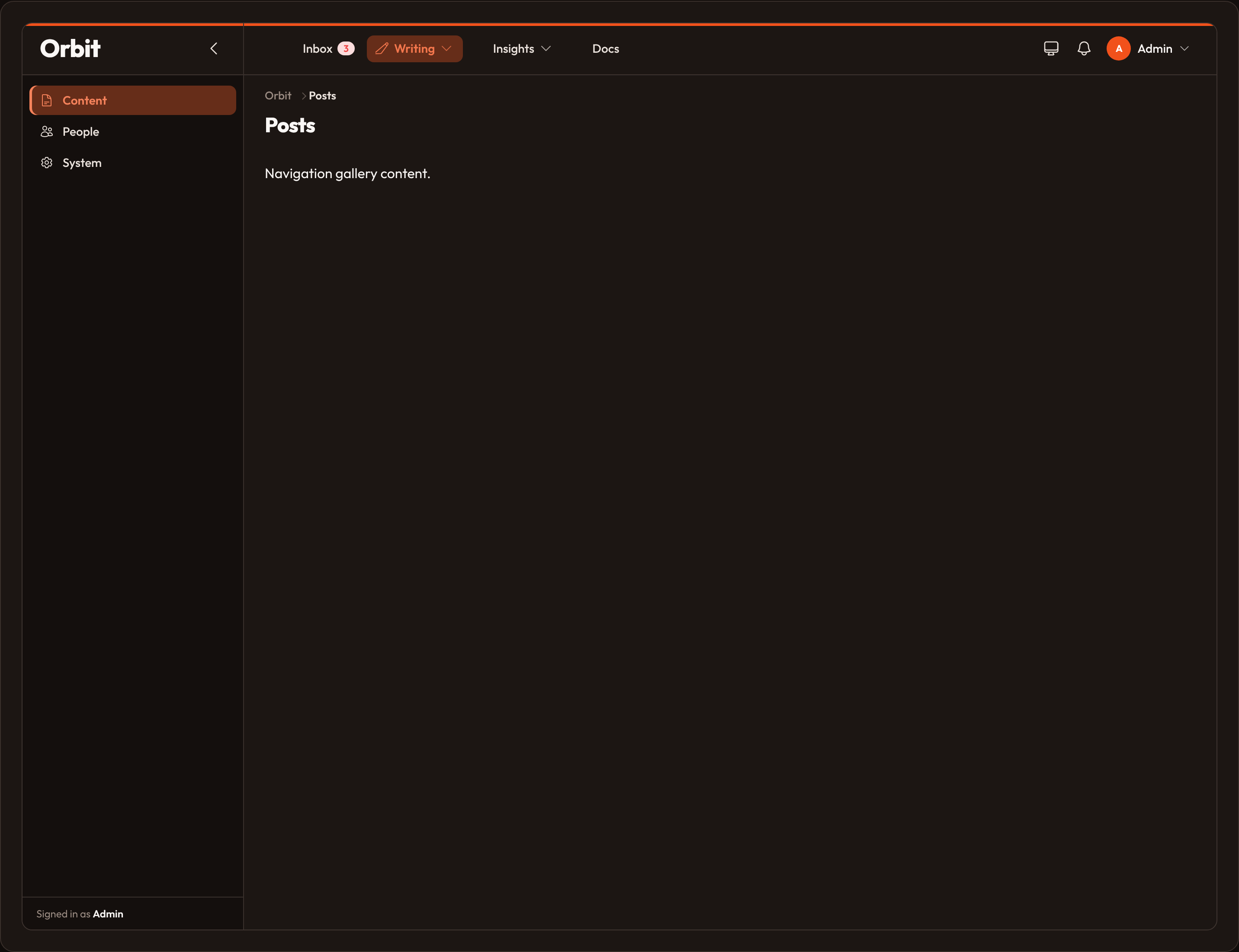 Orbit Navigation apps layout (dark)