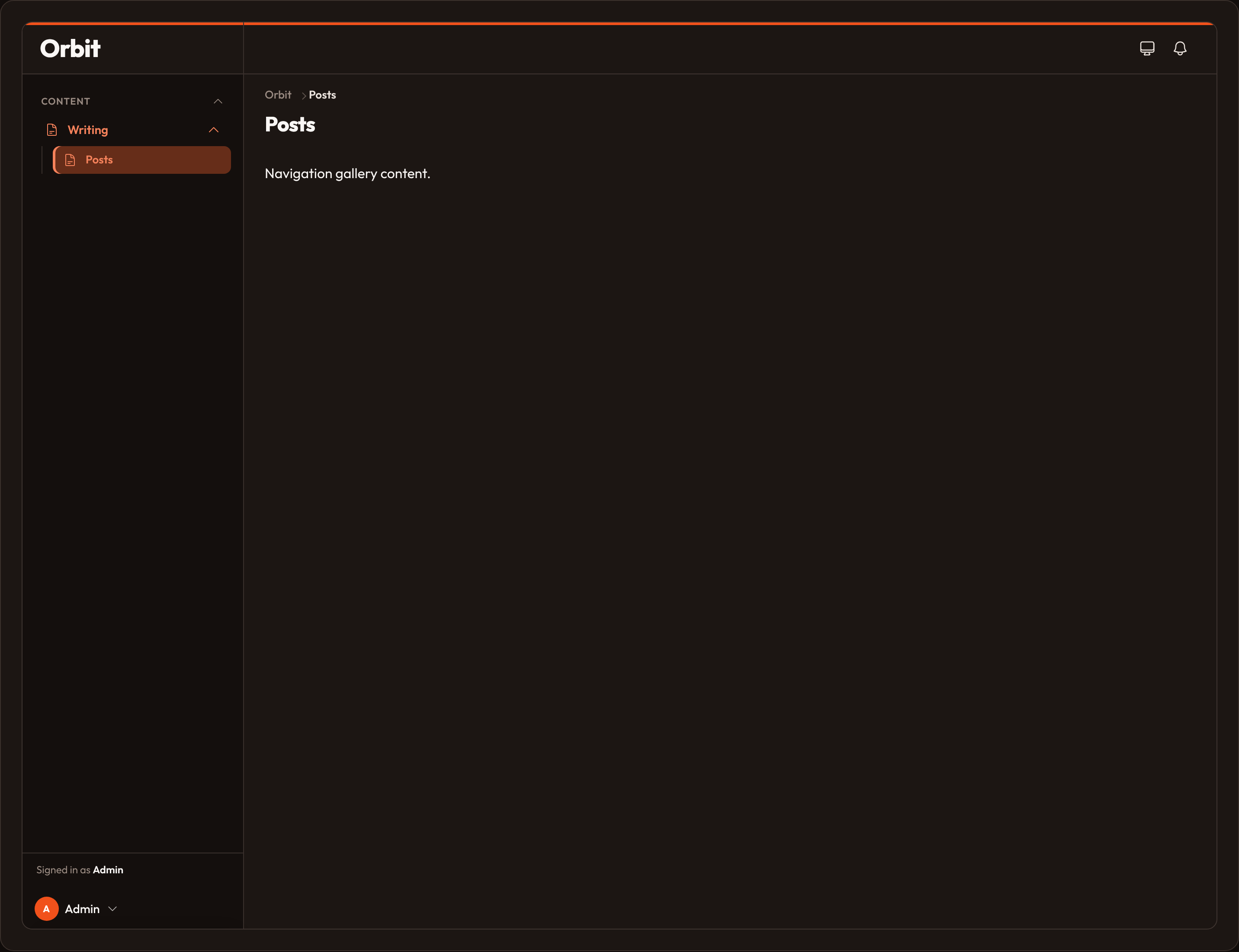 Orbit User menu sidebar position (dark)