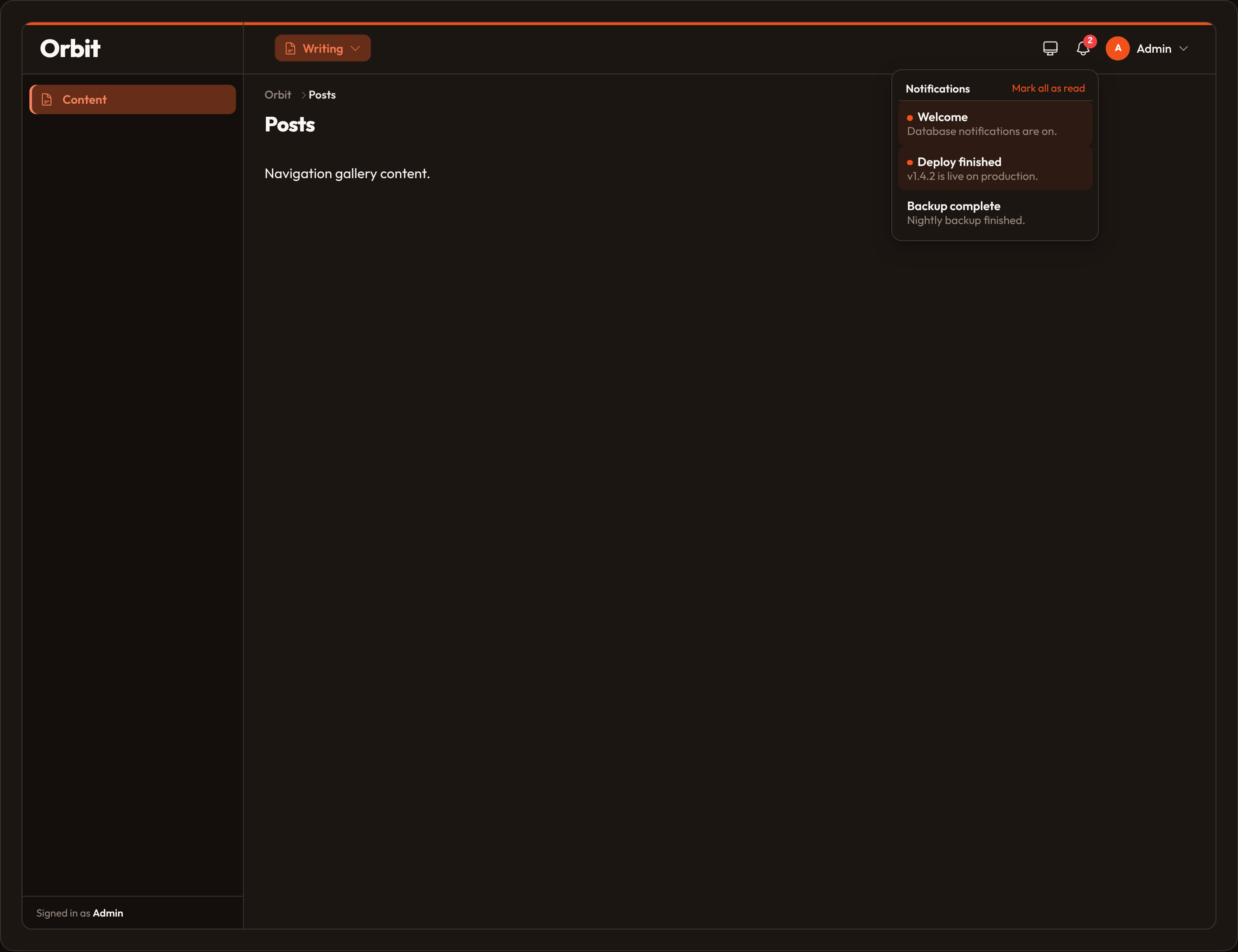 Orbit Database notifications mark read (dark)