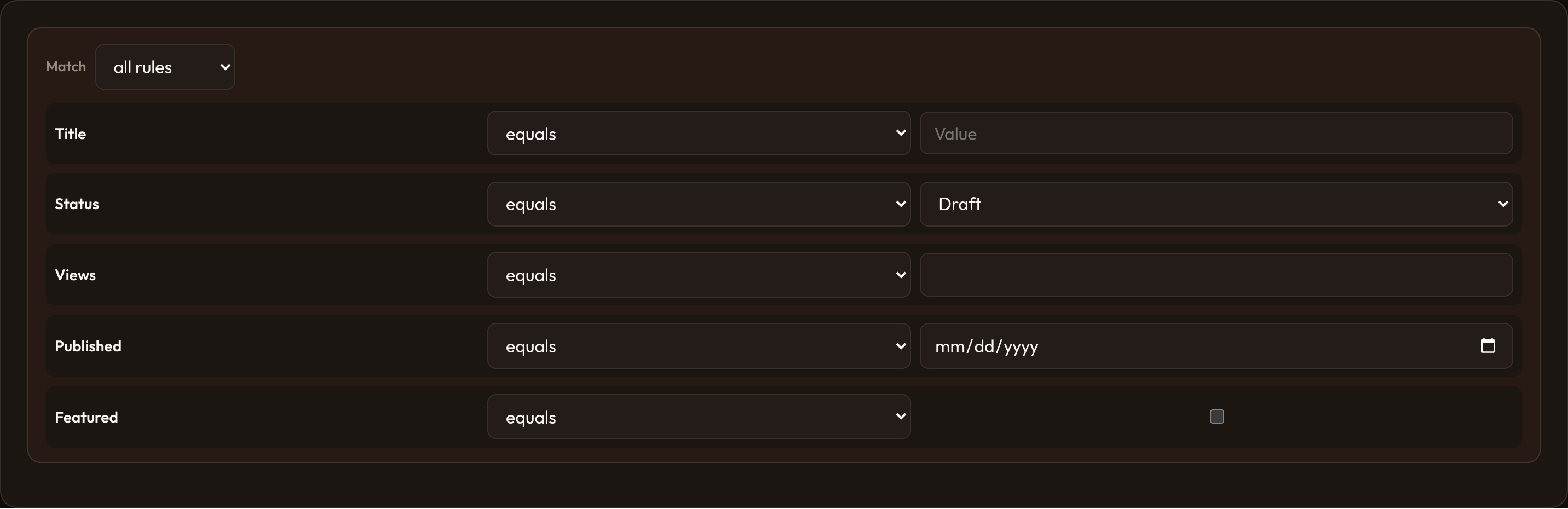 Orbit Query builder constraints (dark)