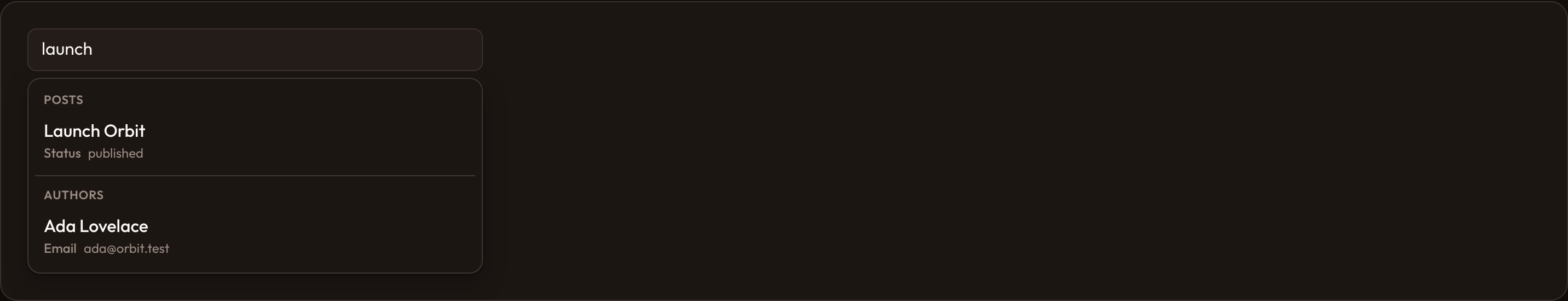Orbit global search results (dark)