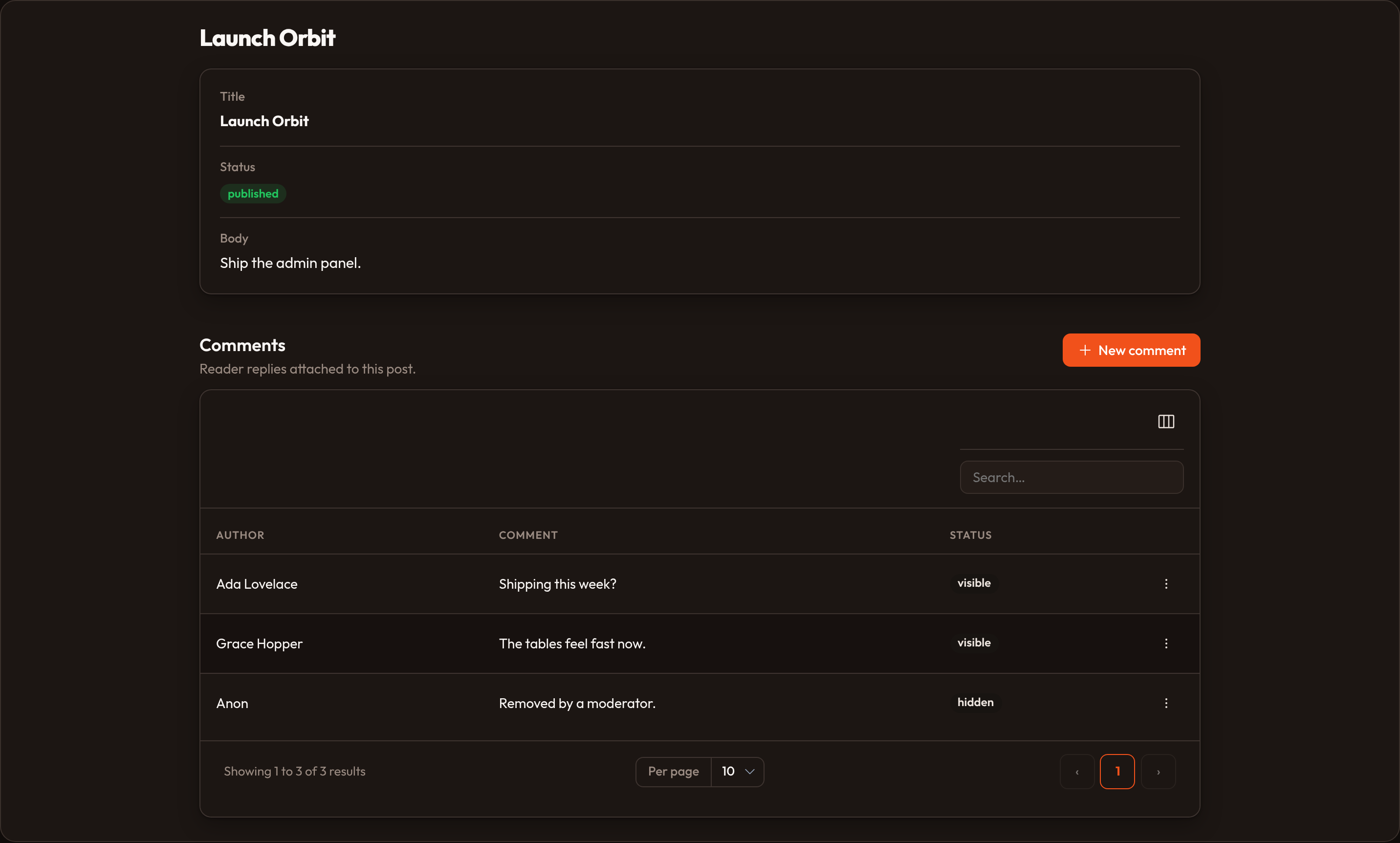 Orbit resource in the panel (dark)