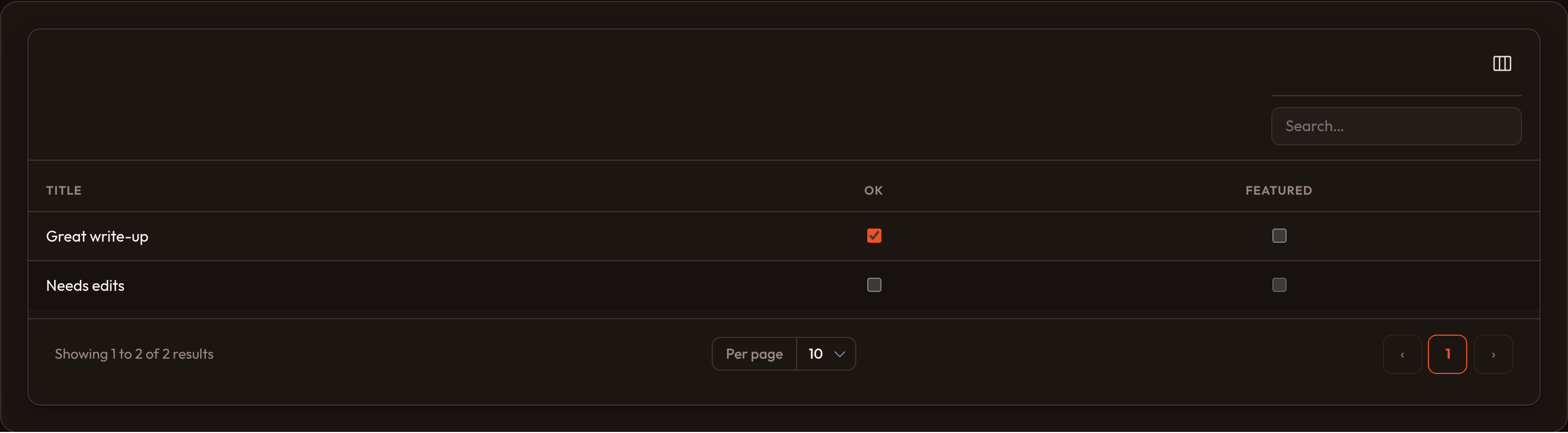 Checkbox column (dark)