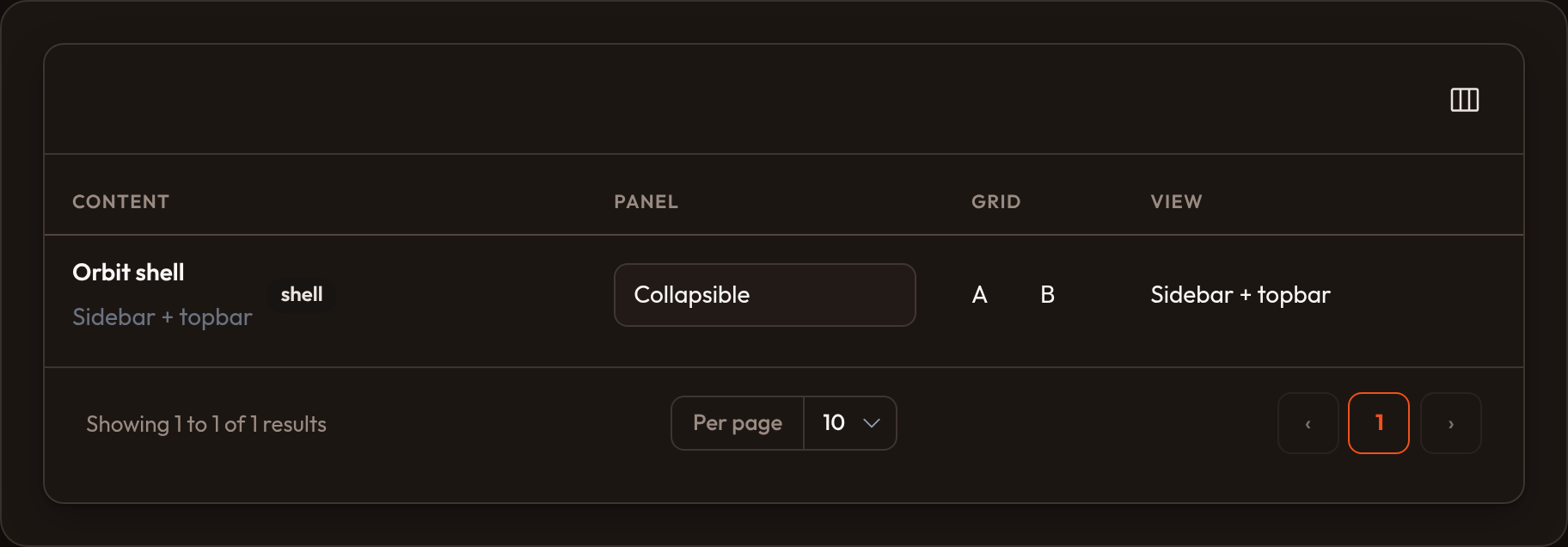 Layout columns (dark)