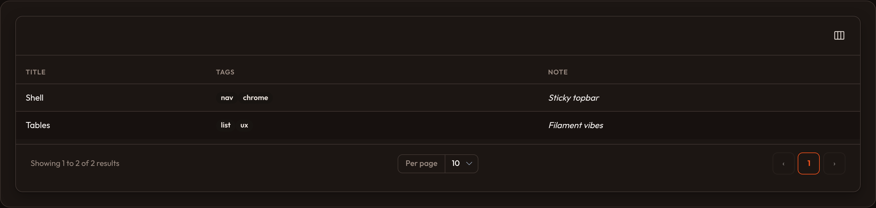 Tags / view (dark)