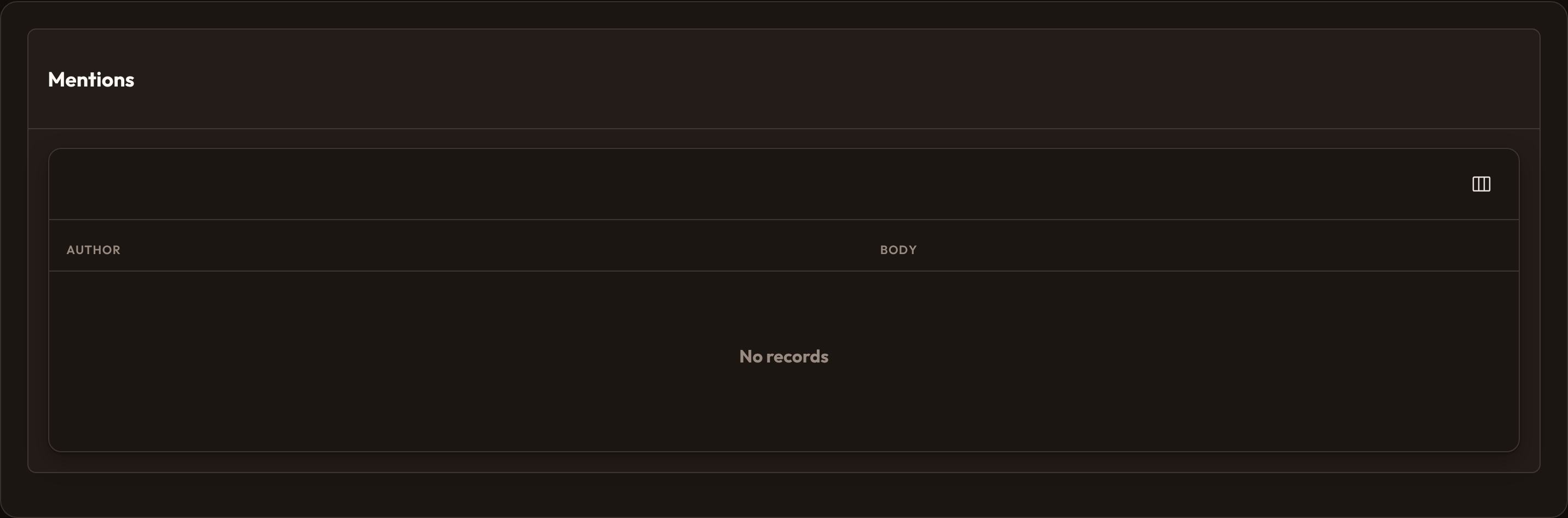 Orbit Table widget empty (dark)