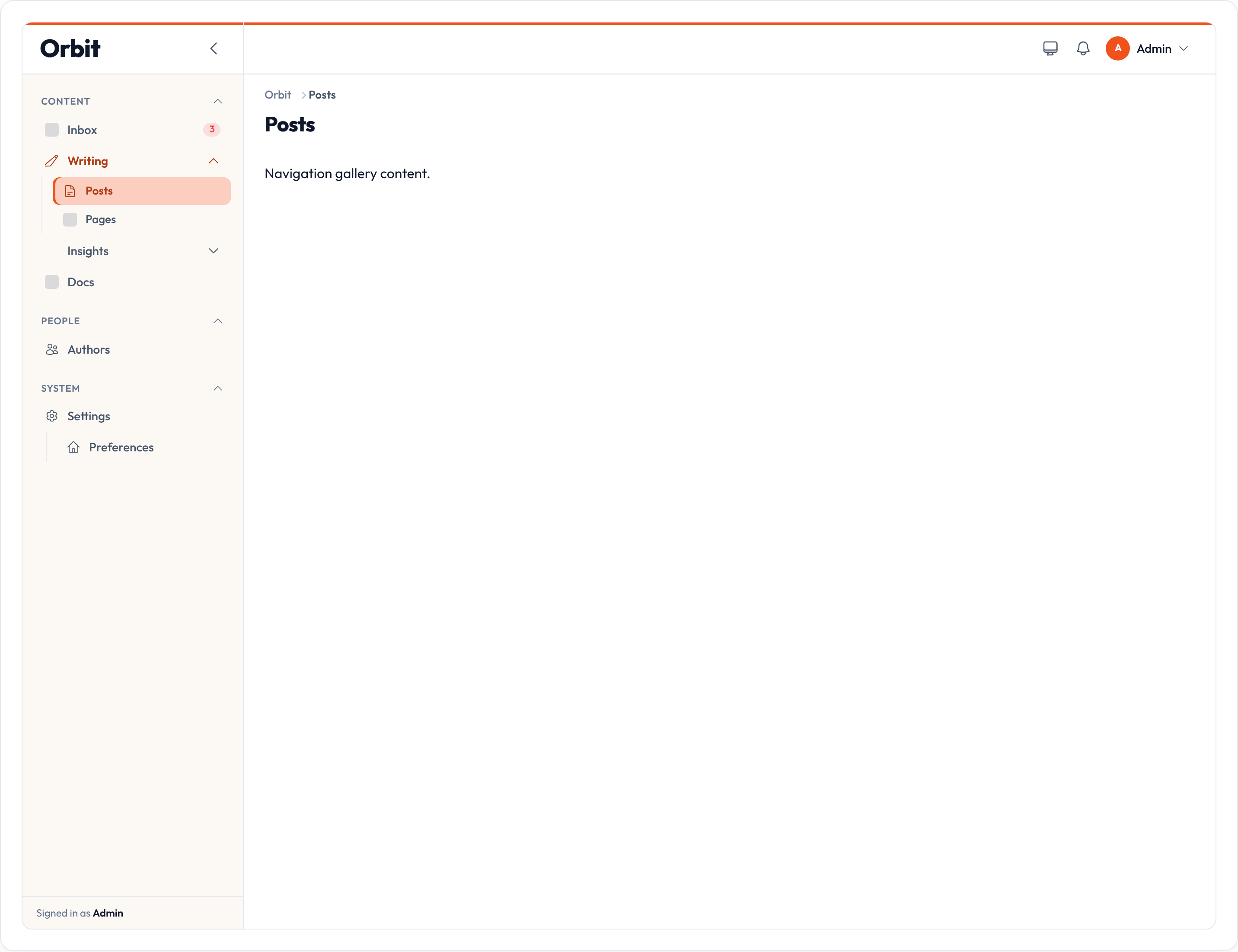 Orbit Navigation sidebar layout (light)
