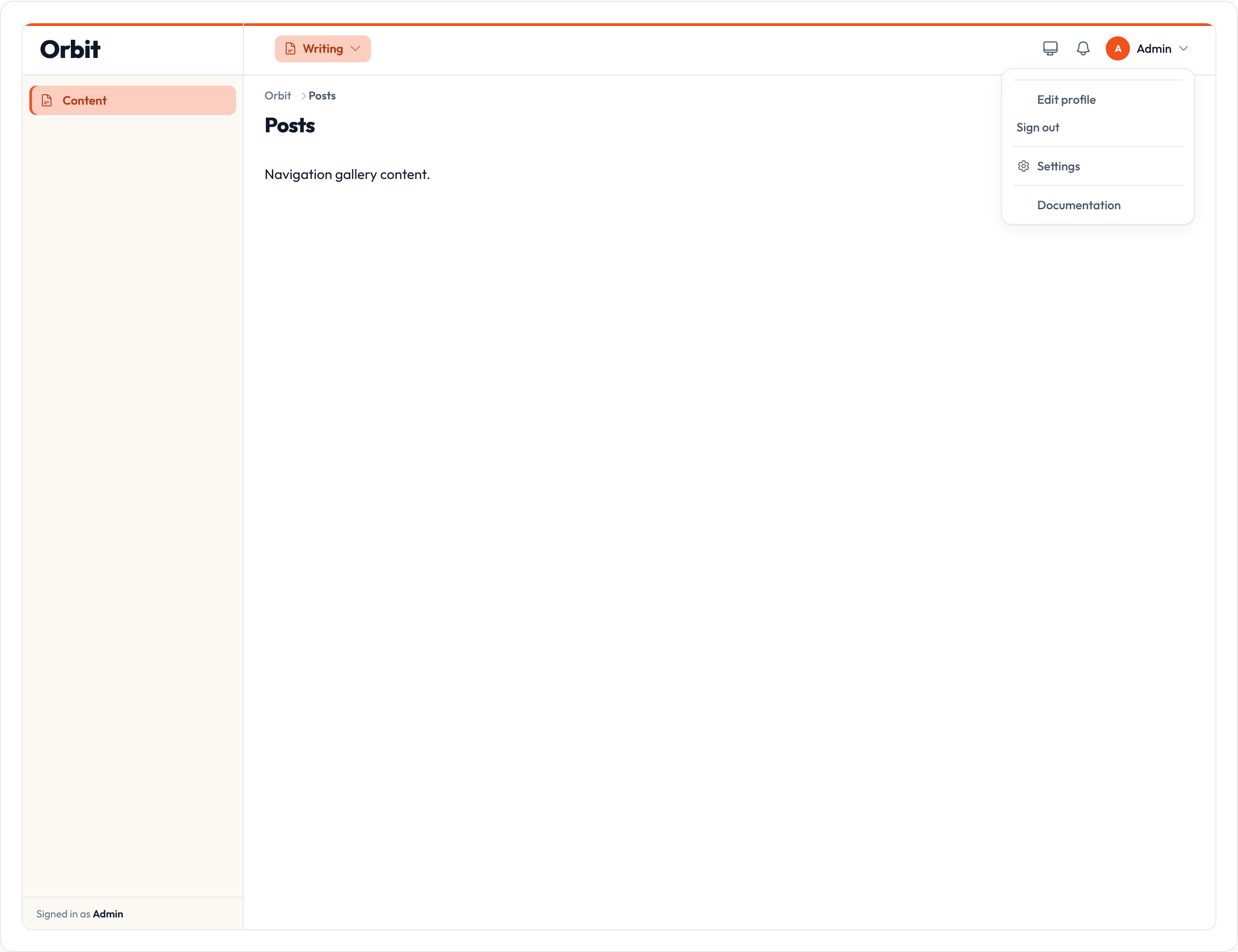 Orbit User menu groups (light)