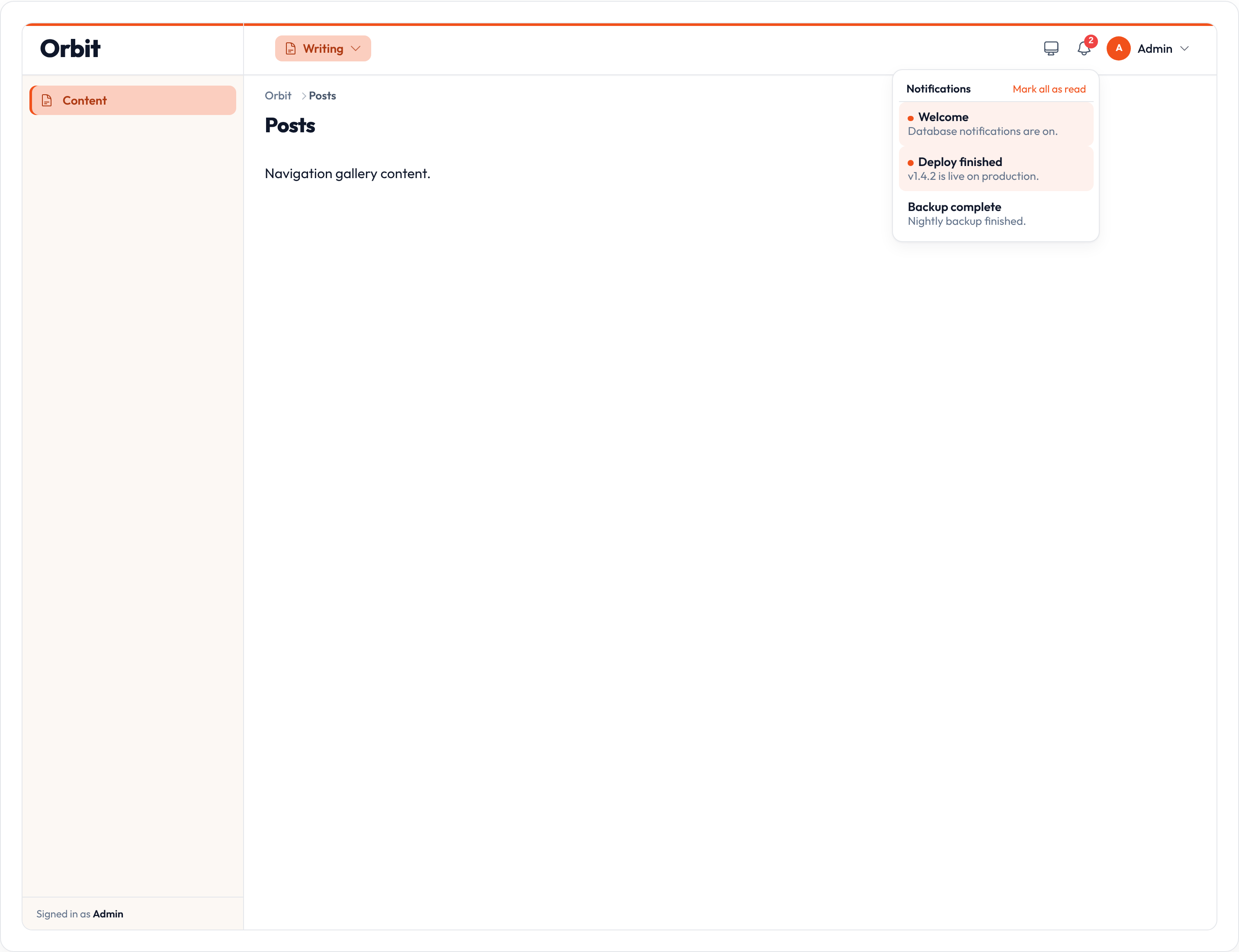 Orbit Database notifications enable (light)