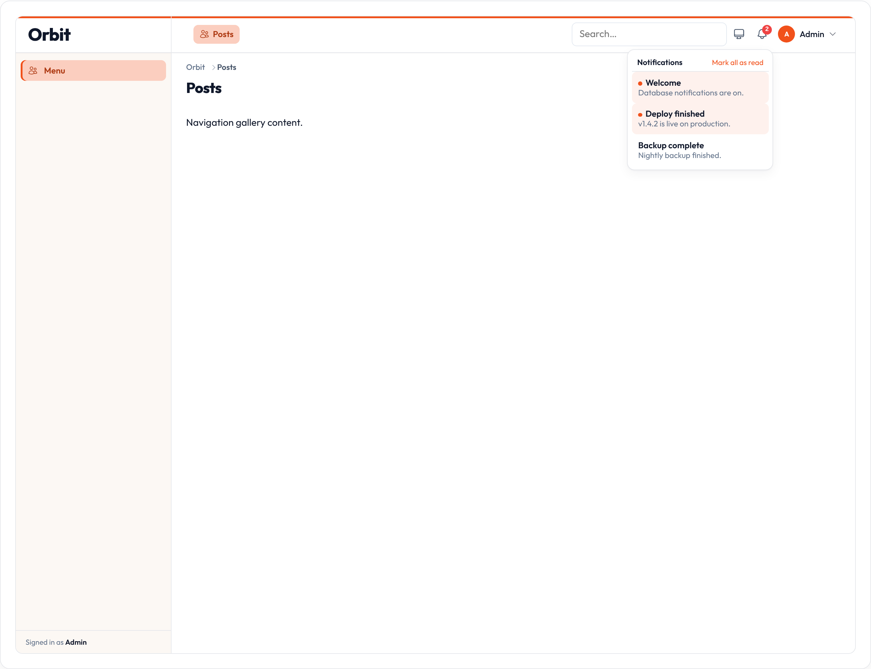 Orbit Database notifications SQLite store (light)