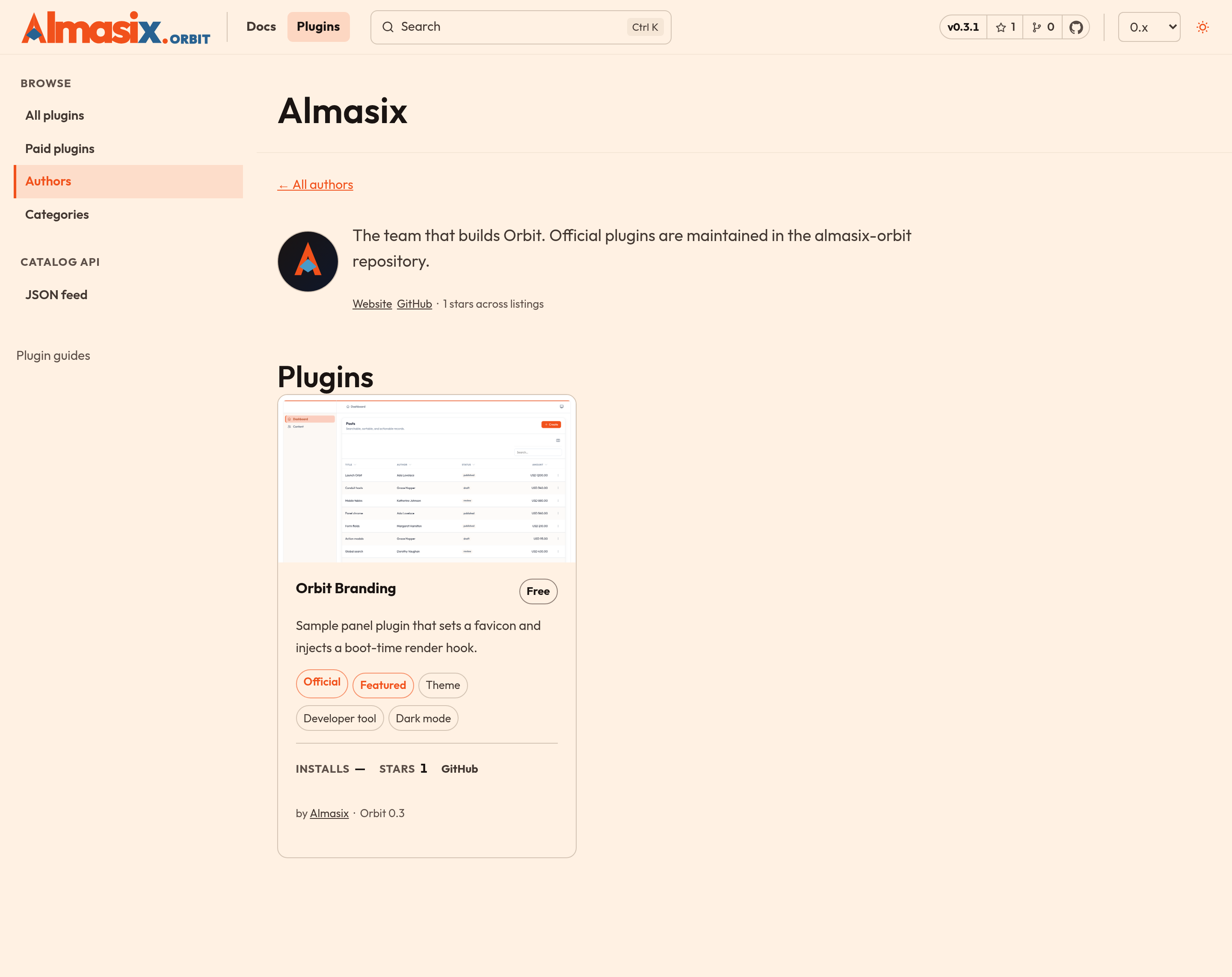 Orbit plugin author page (light)