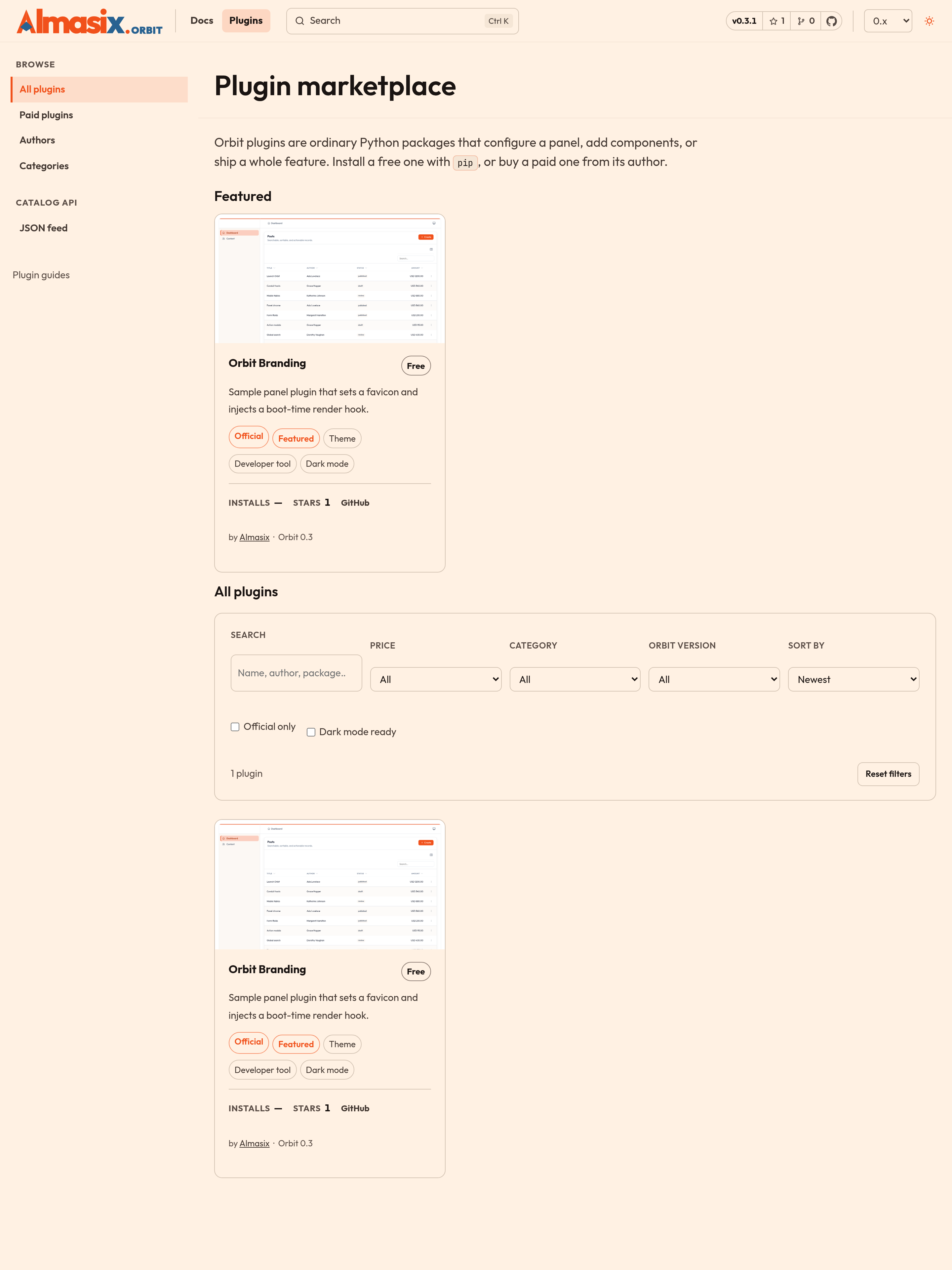 Orbit plugin marketplace (light)
