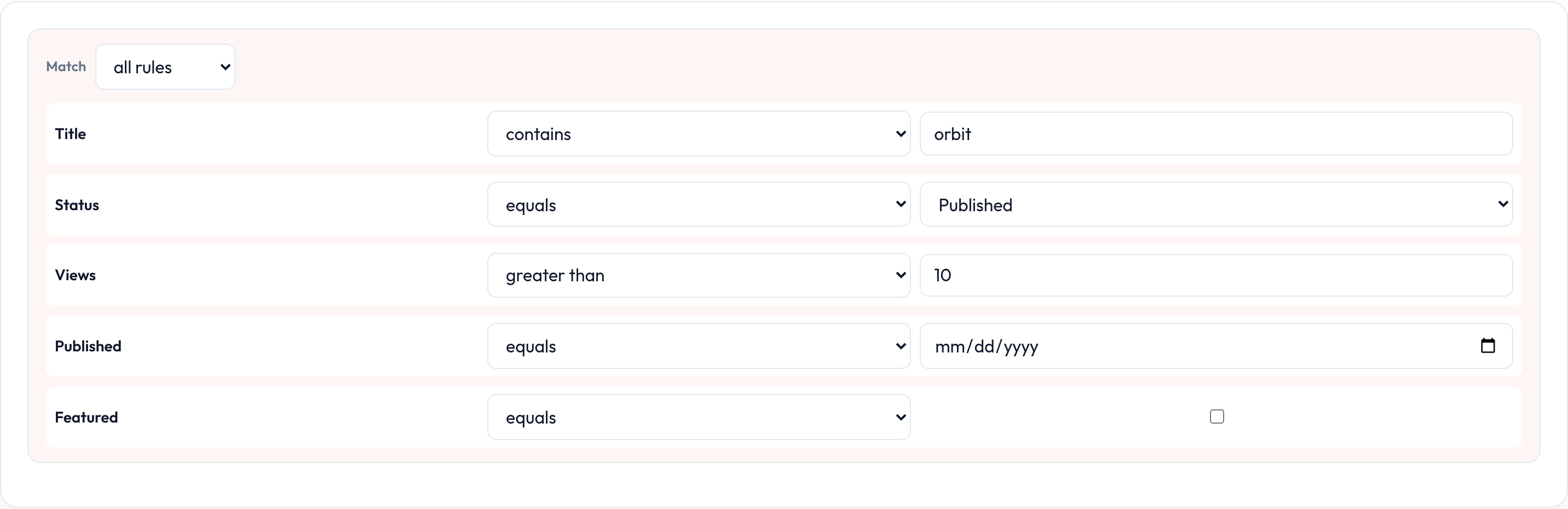 Orbit Query builder populated rules (light)