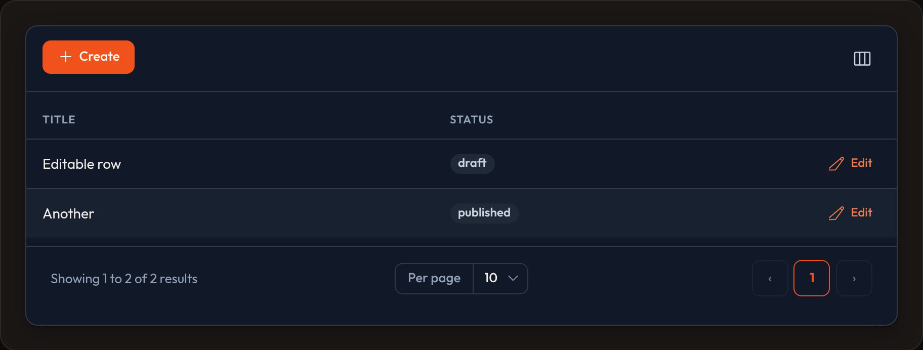 Table actions (dark)