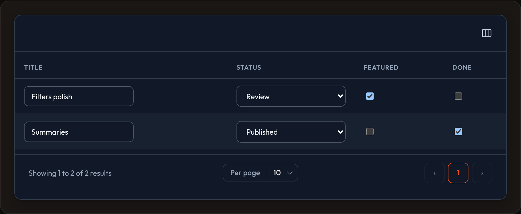 Editable columns (dark)