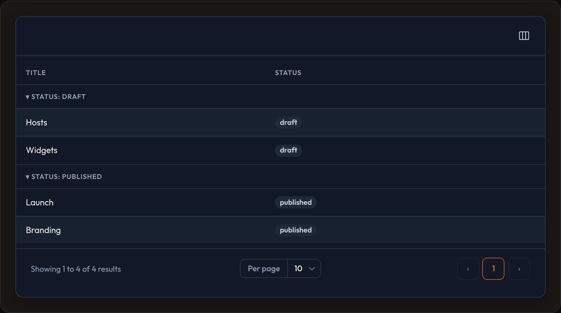 Grouped rows (dark)
