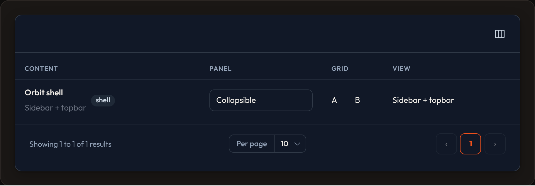 Layout columns (dark)