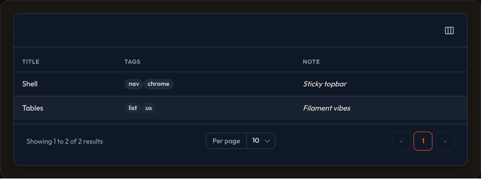 Tags / view (dark)