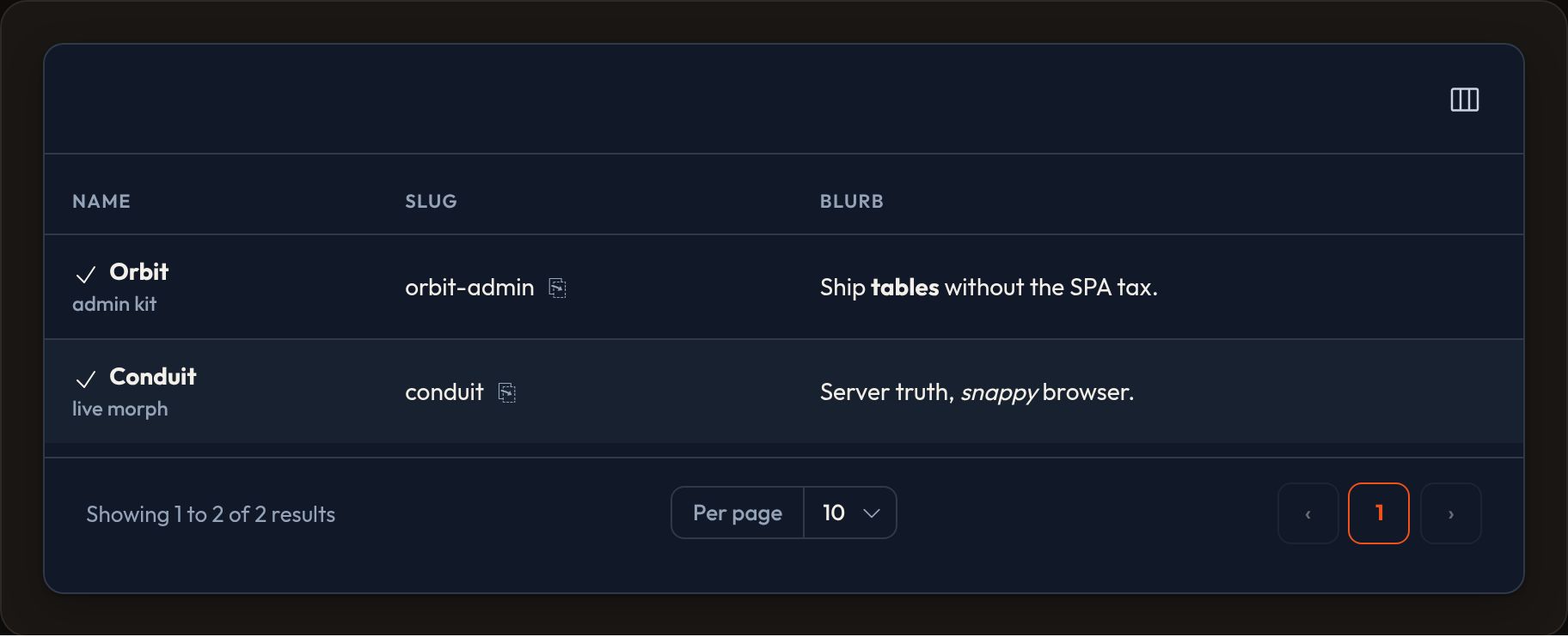 Badge column (dark)