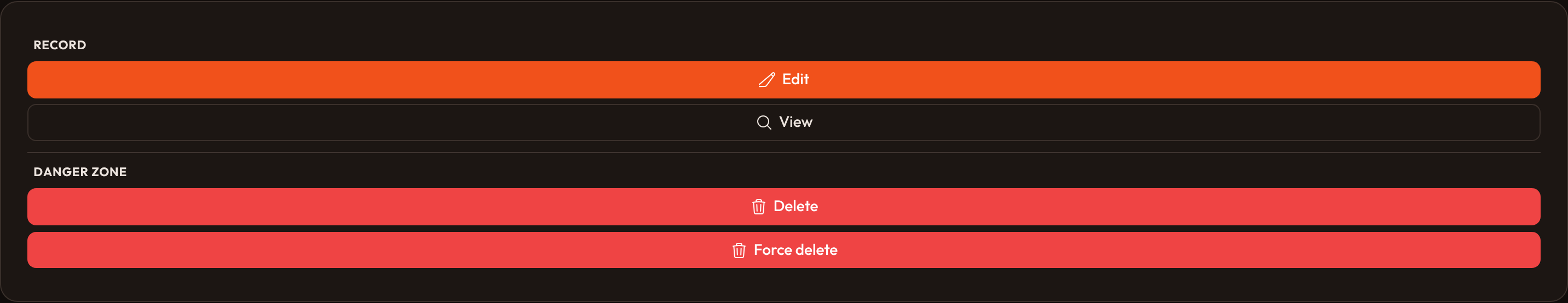 Orbit ActionGroup sections (dark)