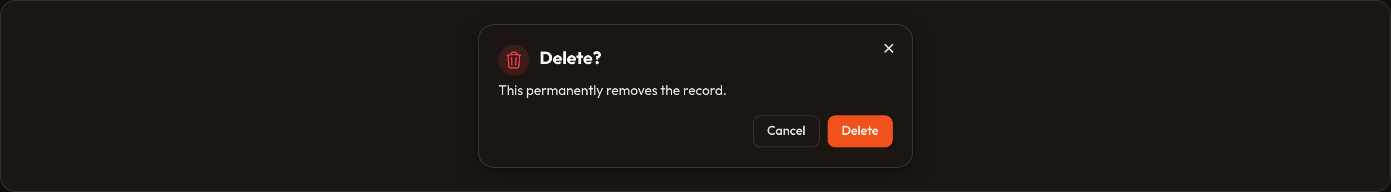 Orbit Action confirmation modal (dark)