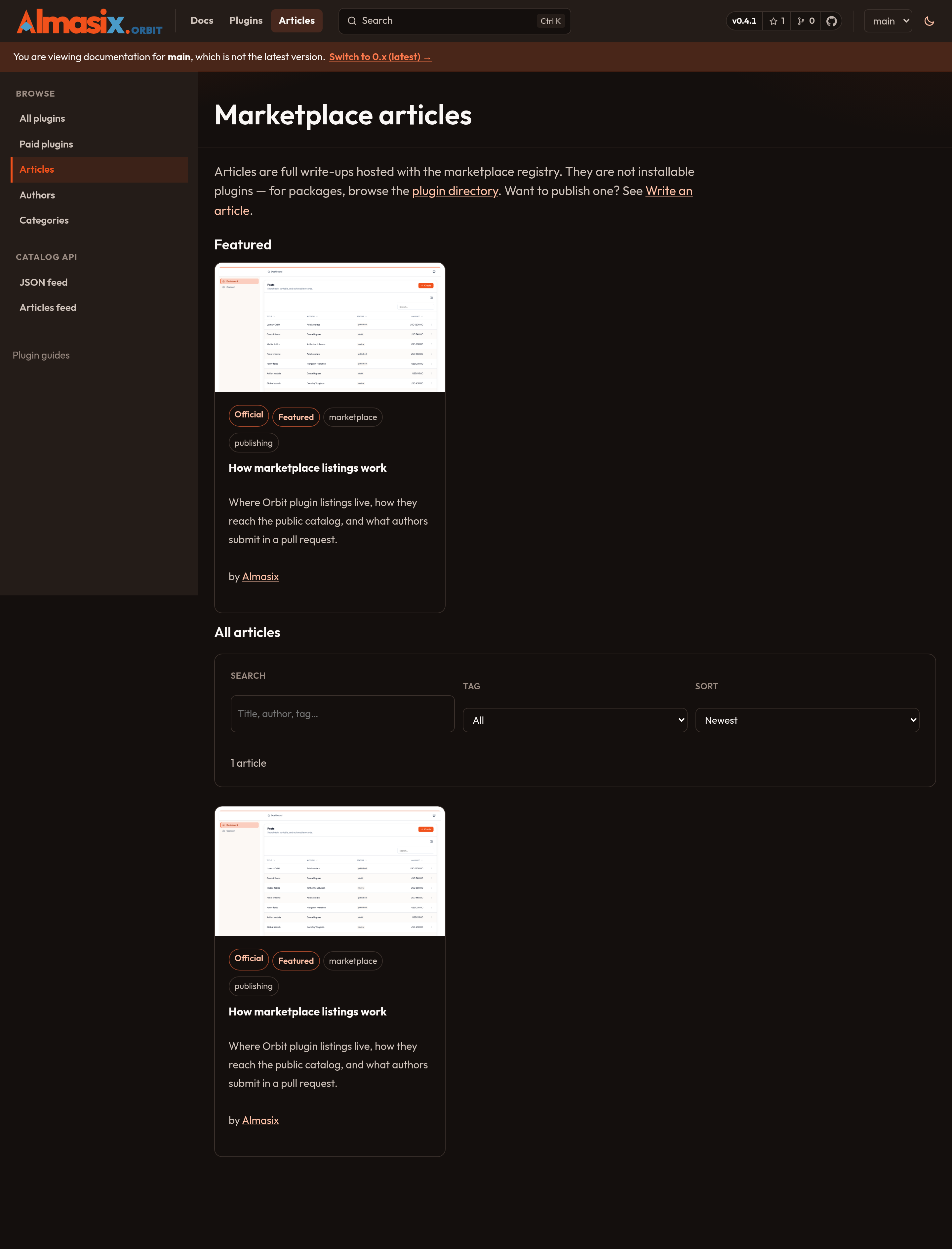 Marketplace articles browse (dark)