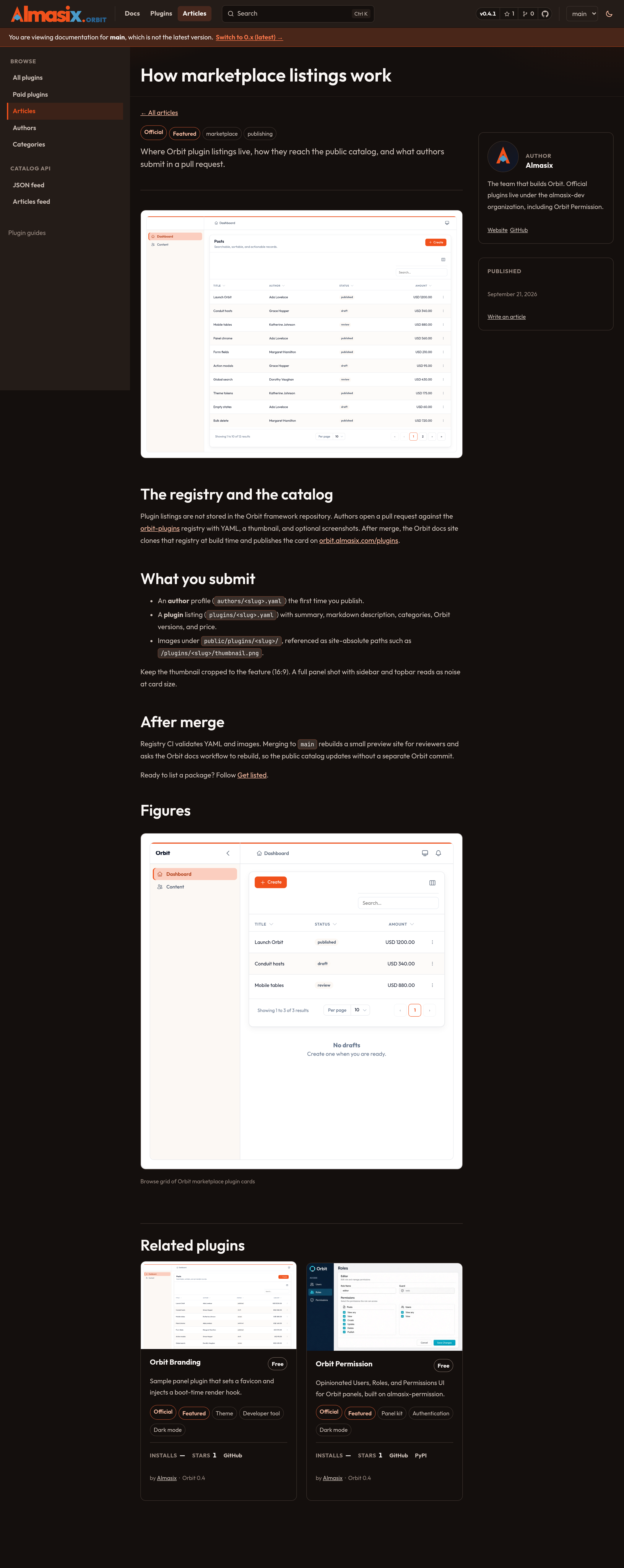 Marketplace article detail (dark)