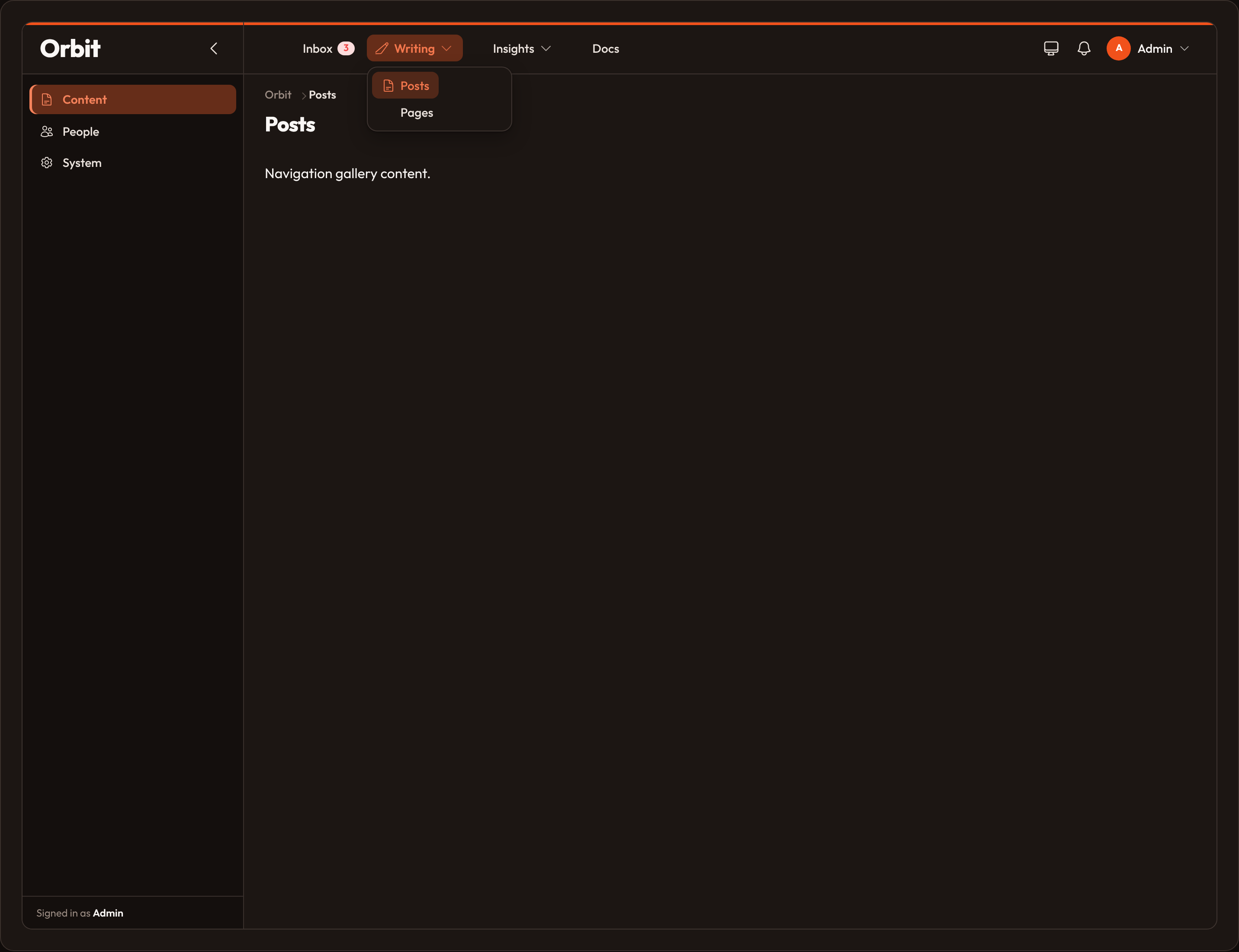 Orbit Navigation overview (dark)