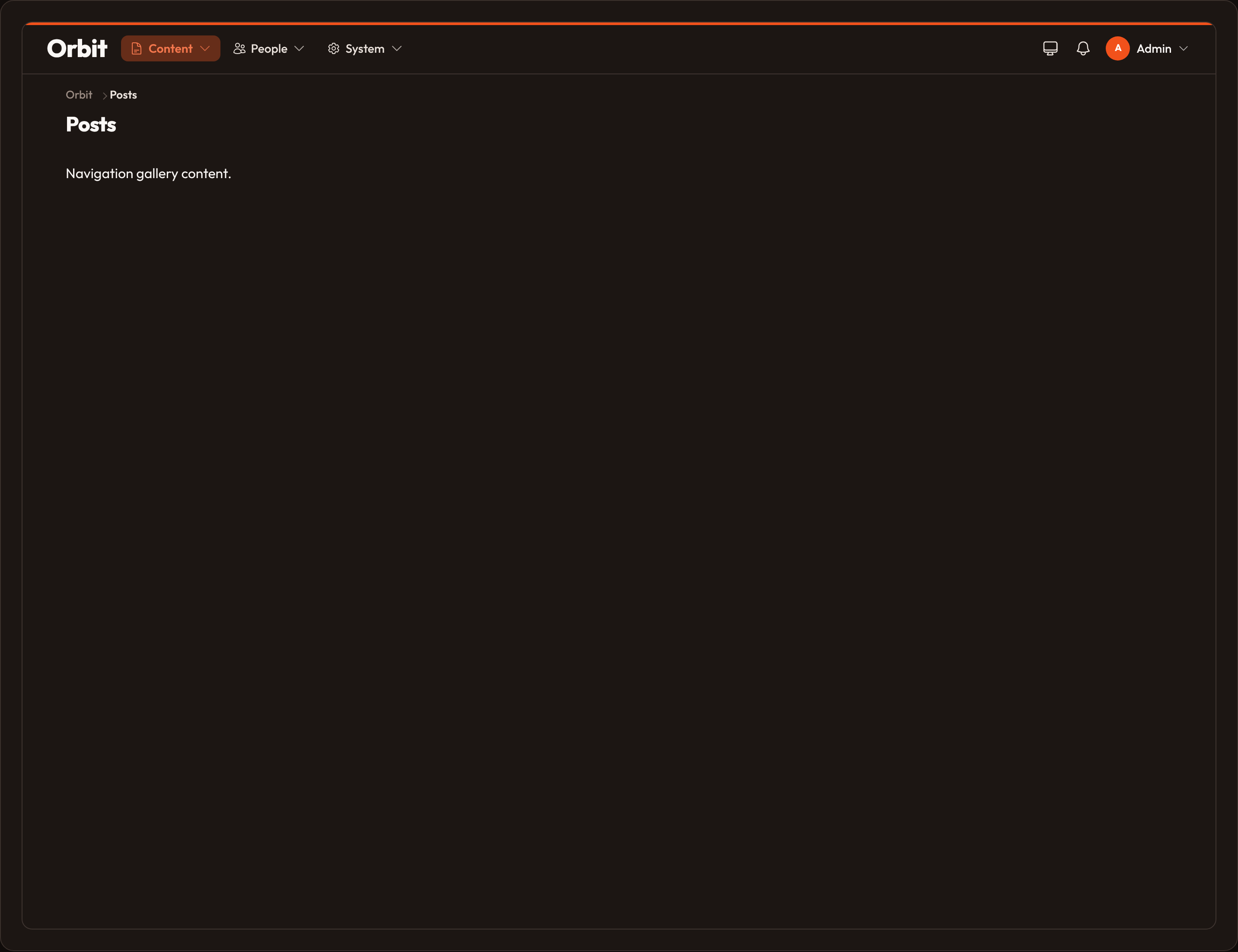 Orbit Navigation top layout (dark)