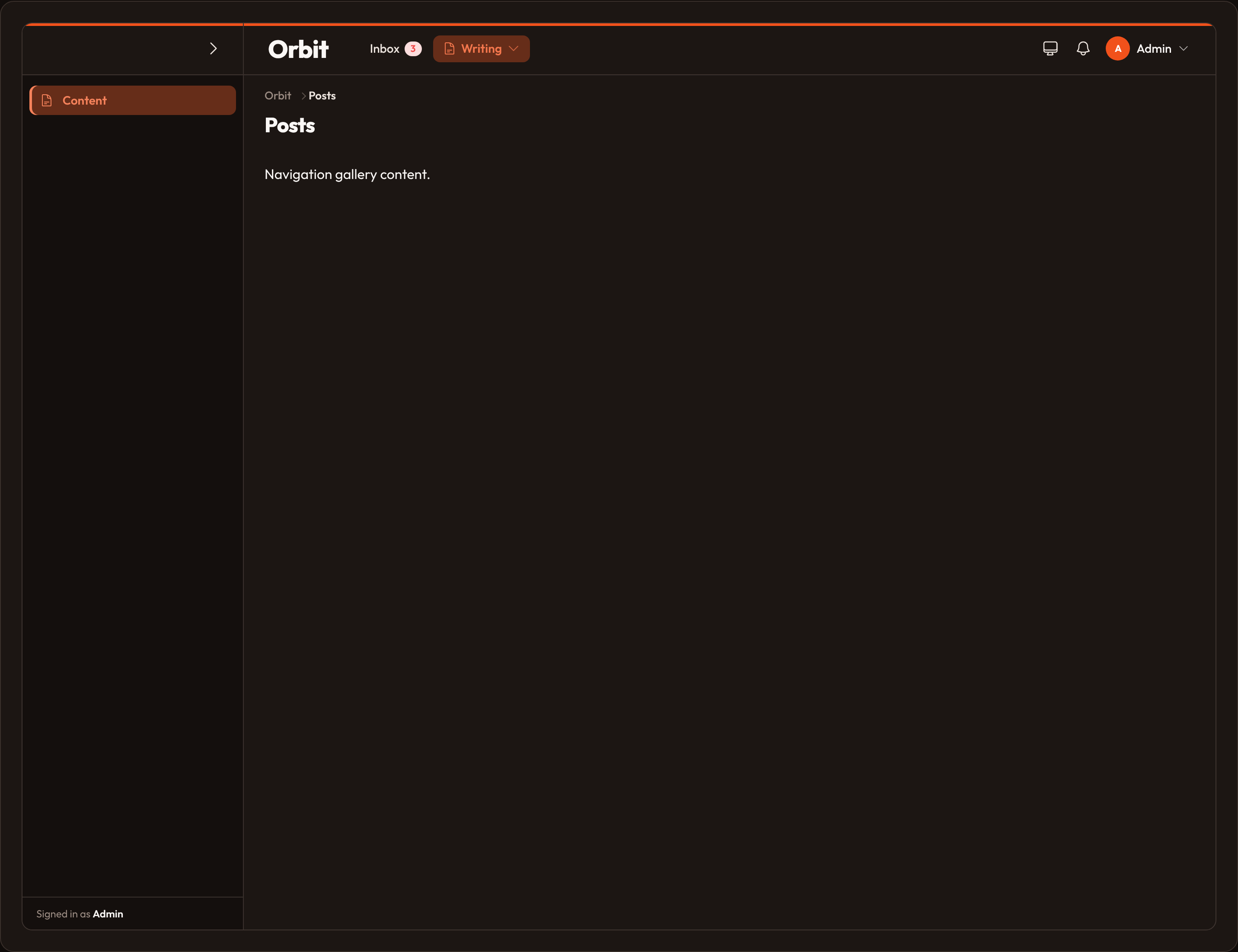 Orbit Navigation sidebar collapse (dark)