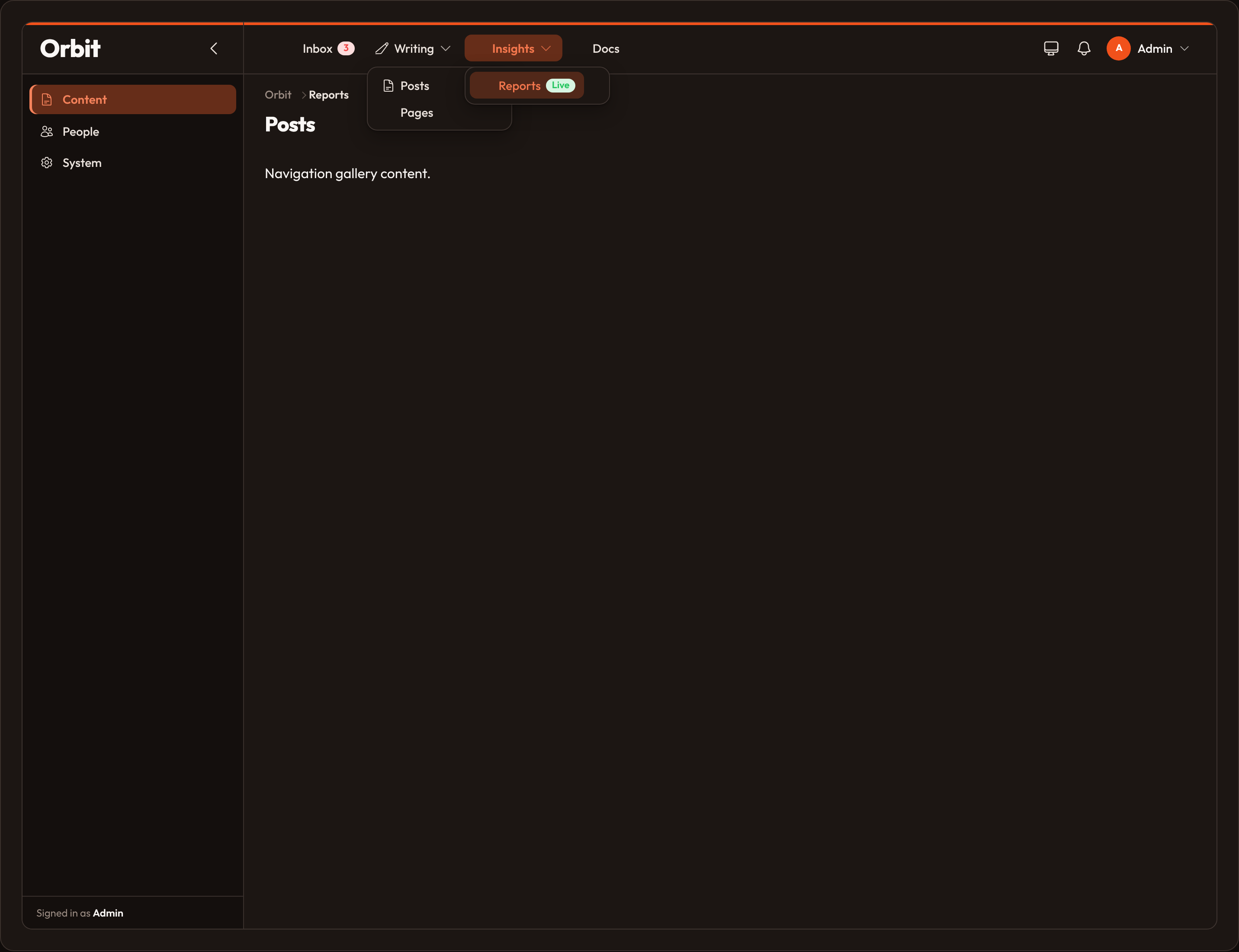Orbit Navigation subgroups (dark)
