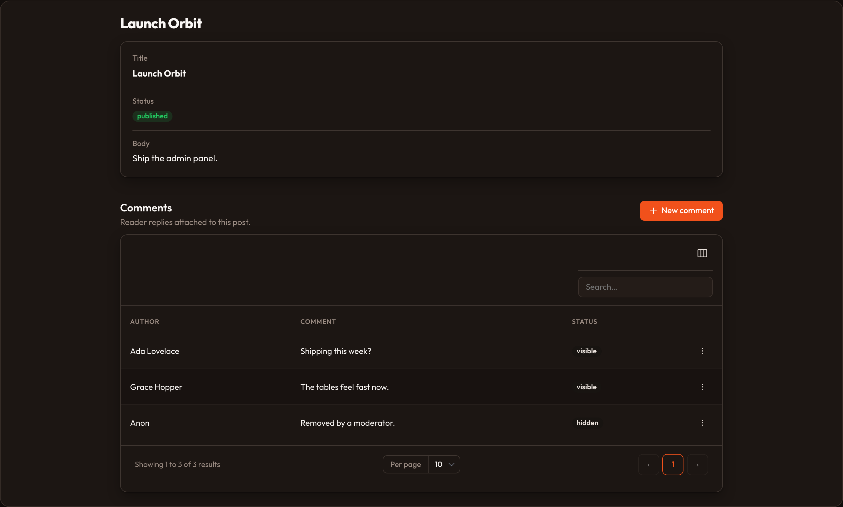 Orbit resource view page (dark)