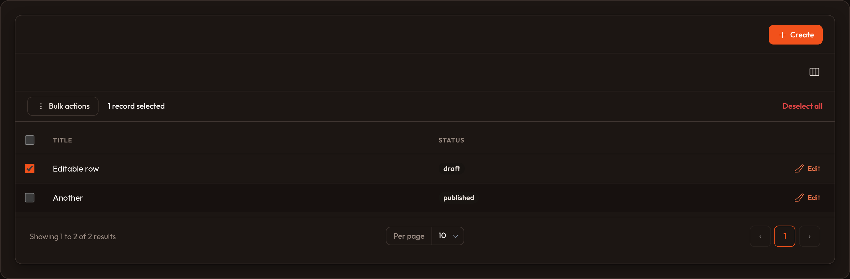 Row / bulk actions (dark)