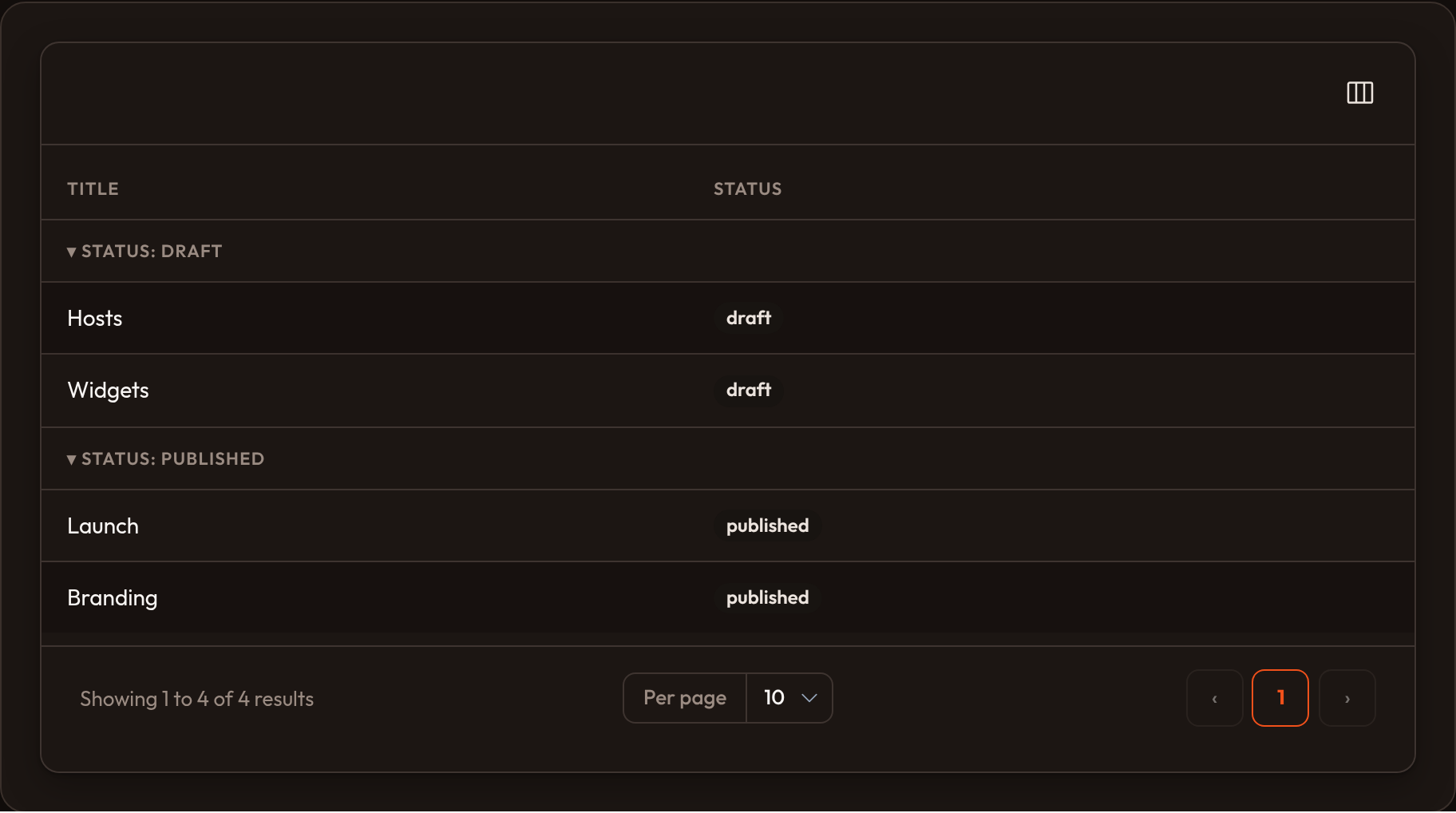 Grouped rows (dark)