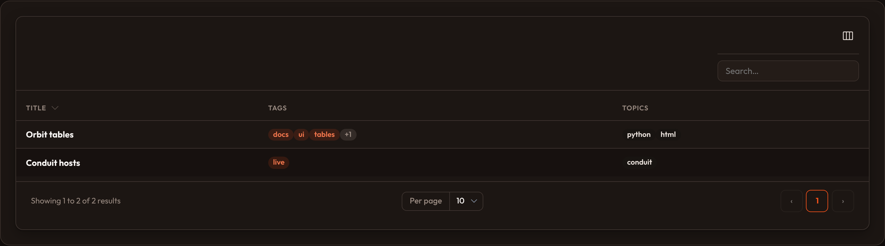Tags column (dark)