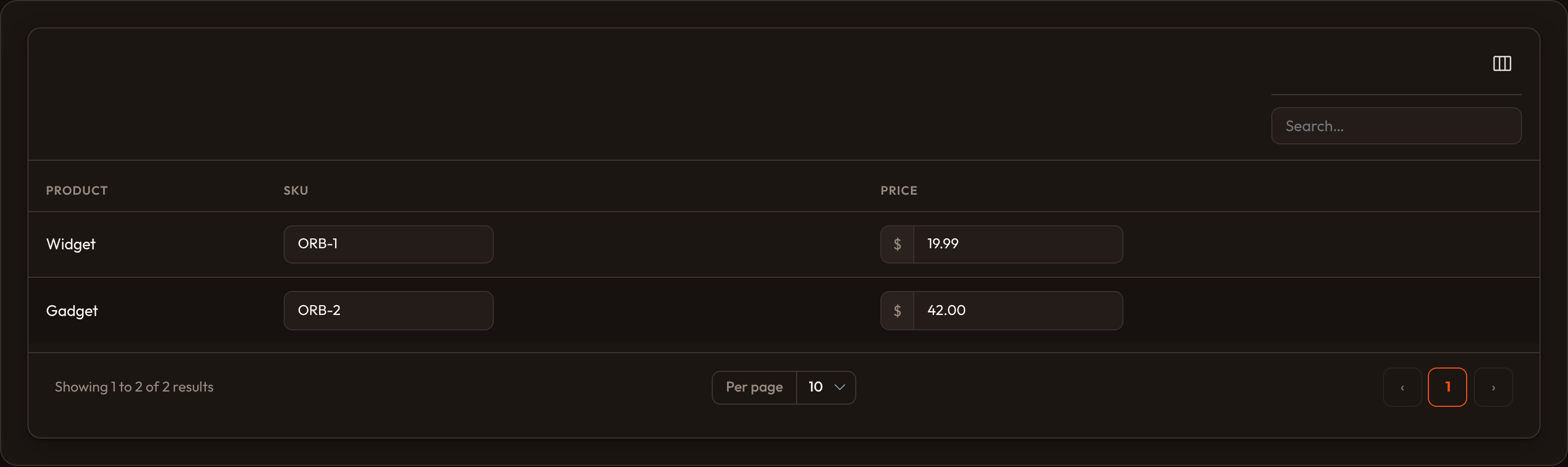 Text input column (dark)