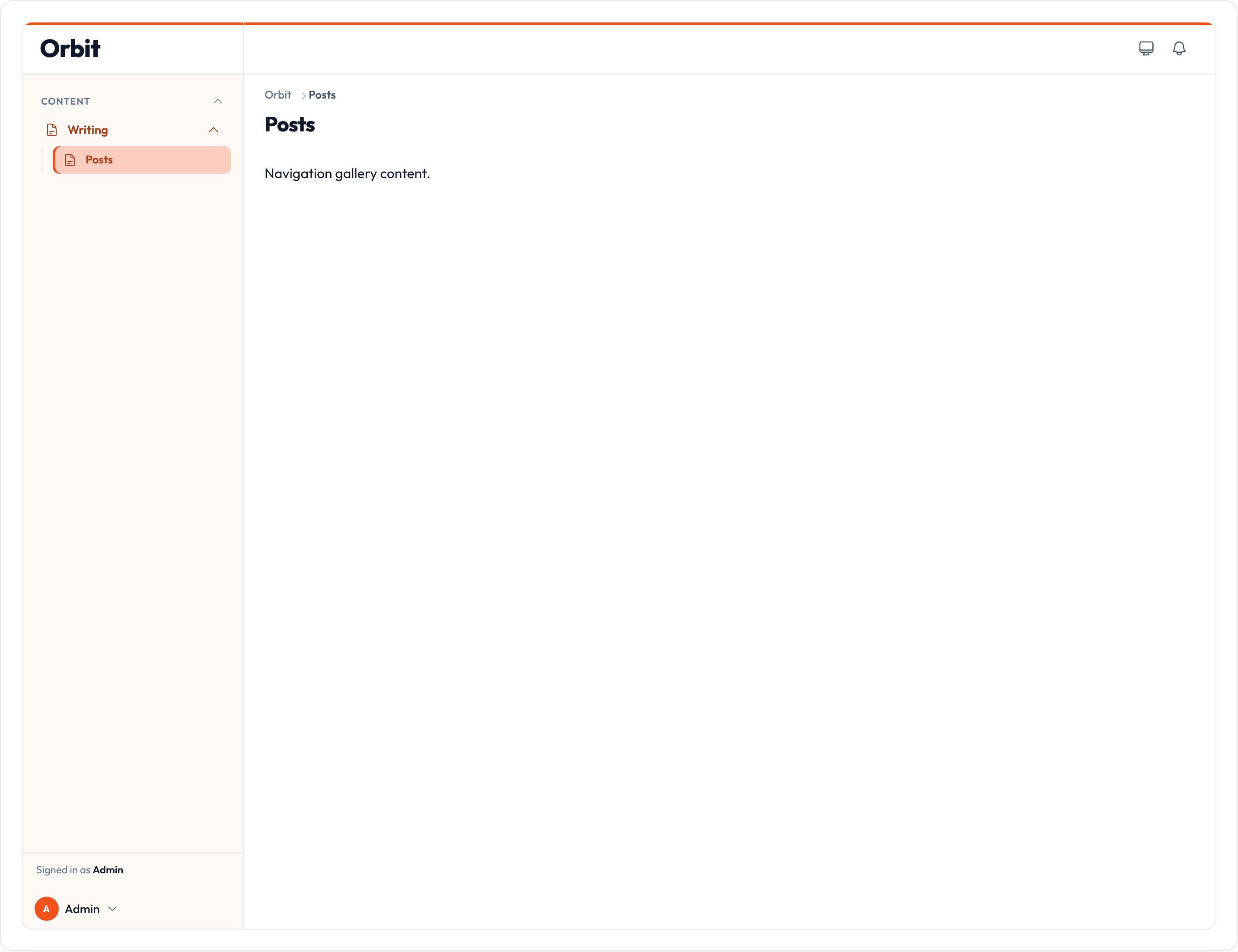 Orbit User menu sidebar position (light)
