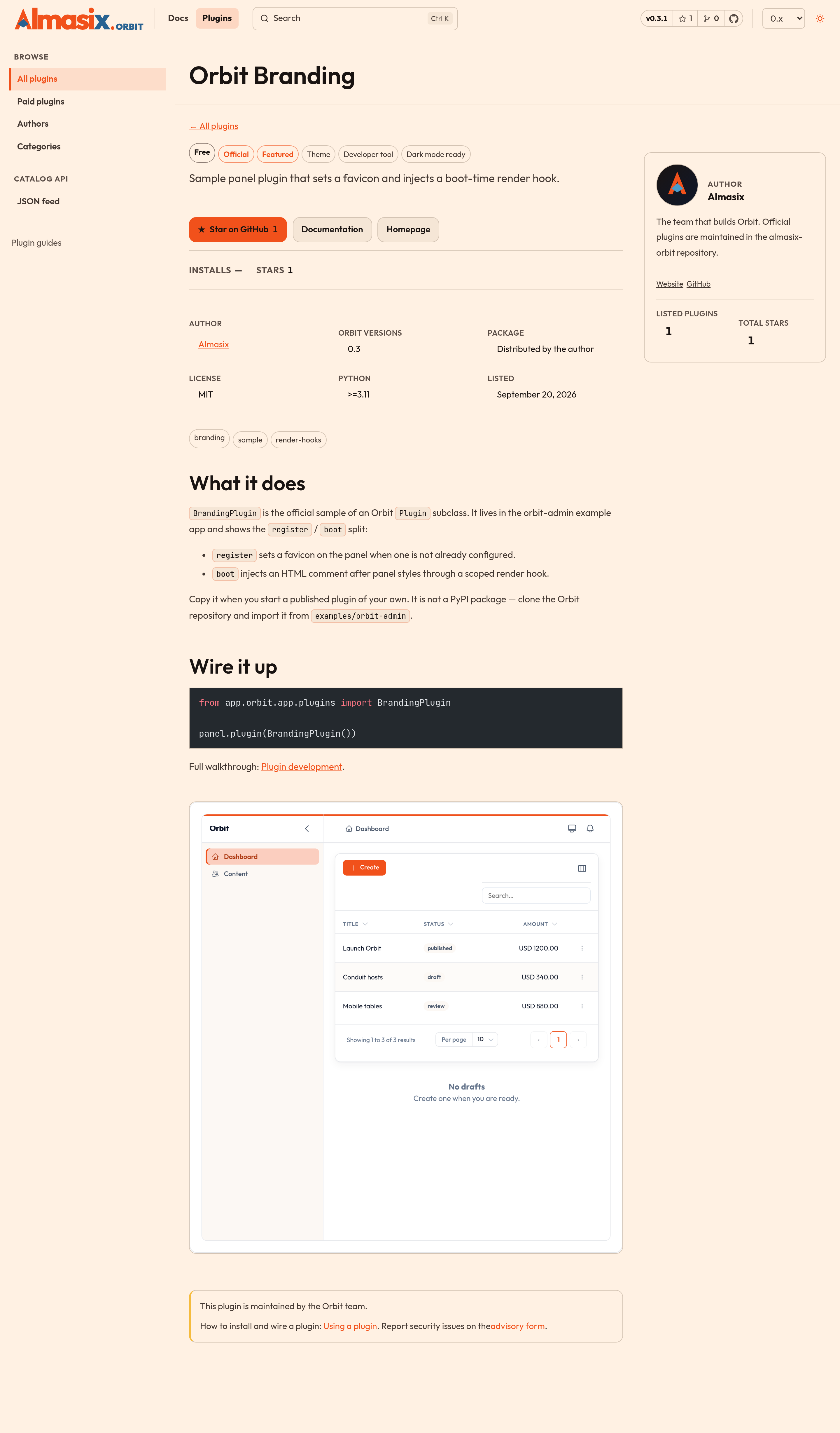 Orbit plugin listing (light)