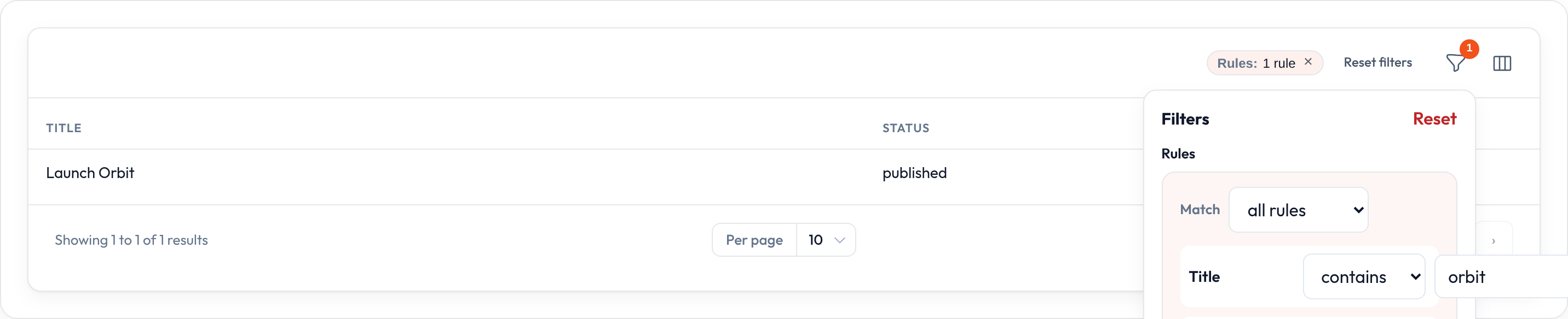 Orbit Query builder table filter (light)