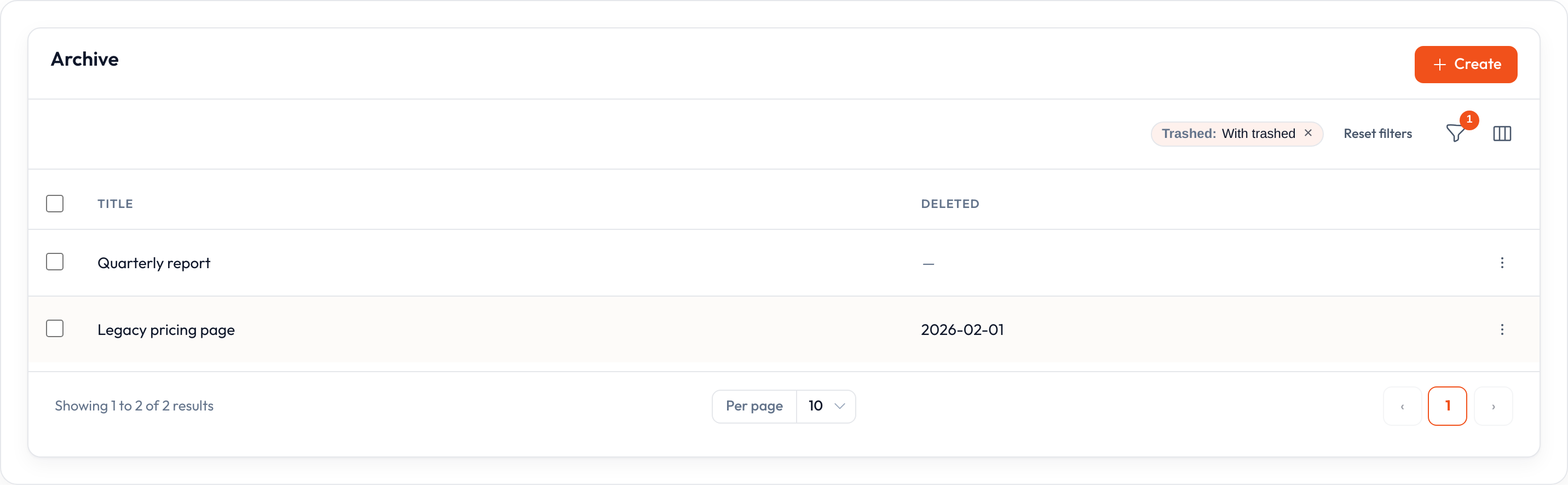 Orbit soft-deleted records with restore actions (light)