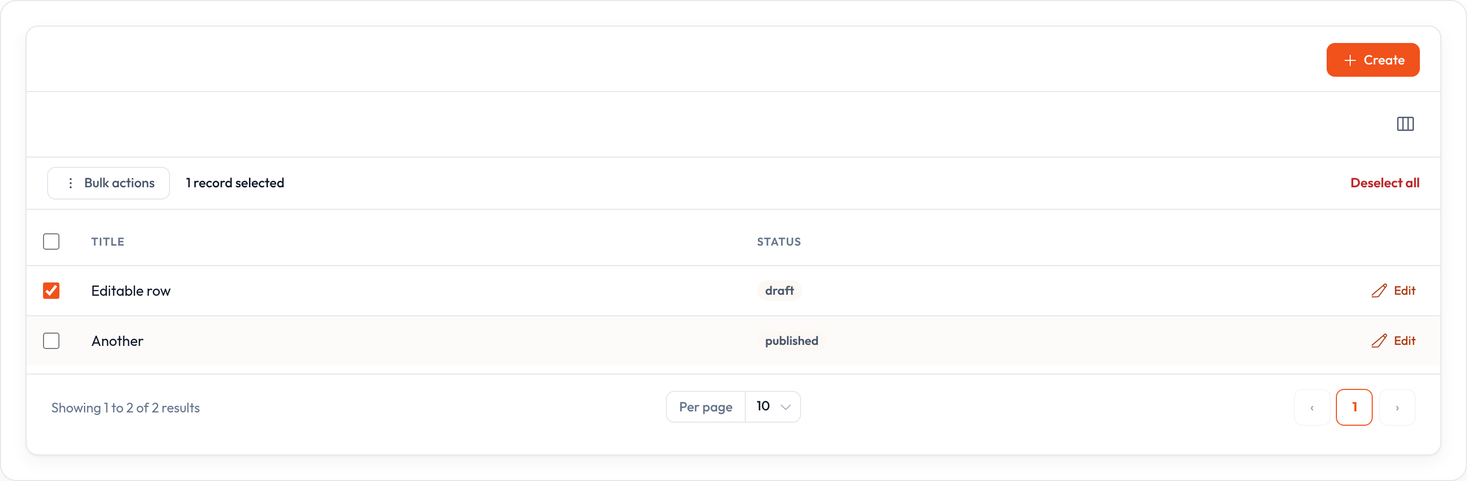 Row / bulk actions (light)